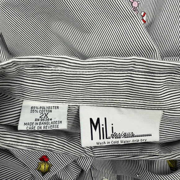 Mili Designs Top Women 2X White Blue Striped Christmas Sequin Long Sleeve Button - Picture 7 of 11